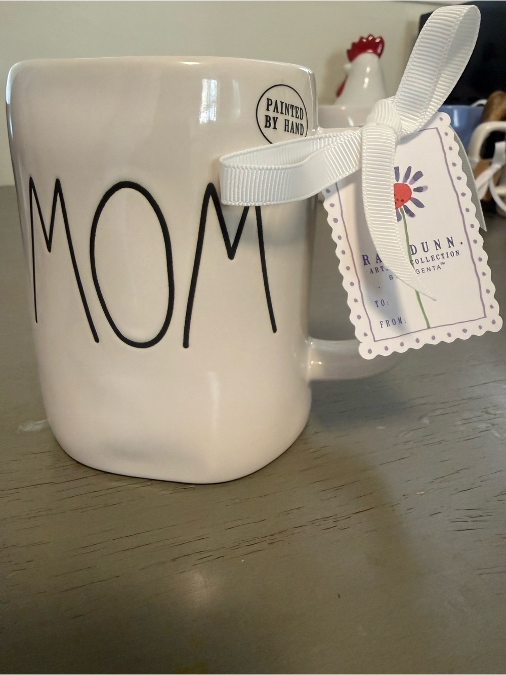 Rae Dunn “MOM” Ceramic Mug with Daffodil Design